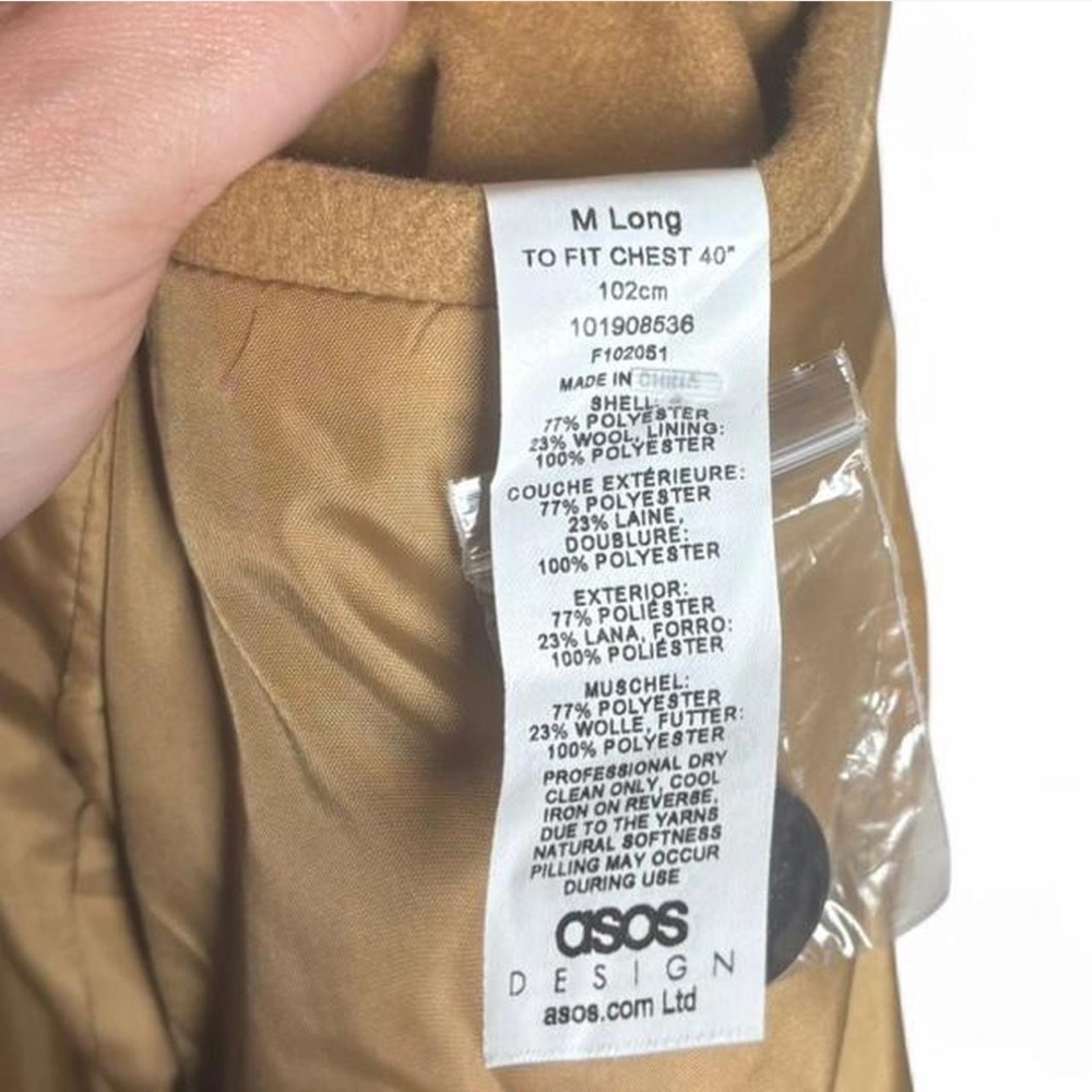 ASOS Design Men’s Tan Wool Blend Overcoat Medium Long NWT - Picture 3 of 8